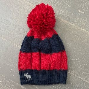 Abercrombie & Fitch Red Navy stripe Ball Beanie